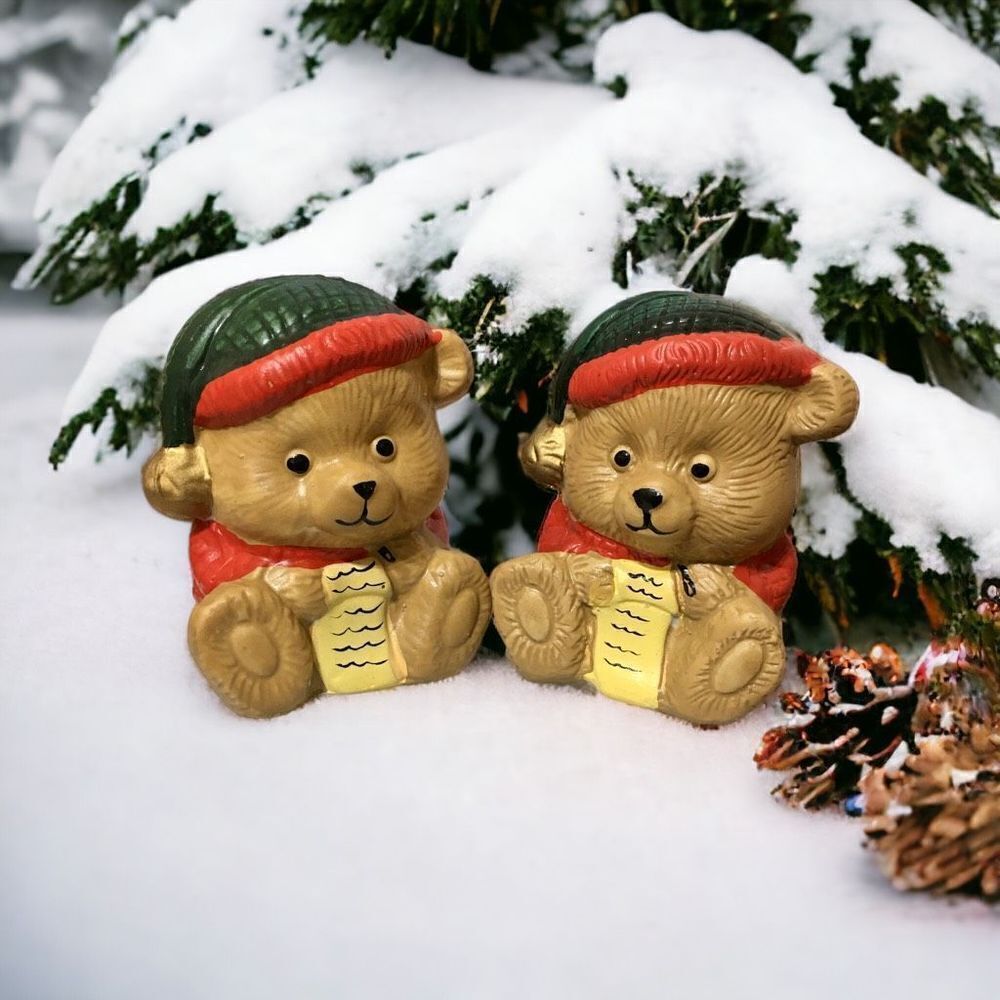 Vintage Teddy Bear Christmas Salt & Pepper Shakers